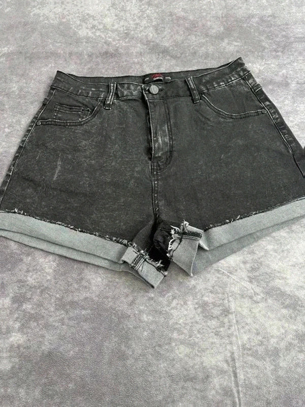 Denim shorts high waist black vintage frayed washed raw hem streetwear🌺 – Japan Style – taille M / 38 / 10 4