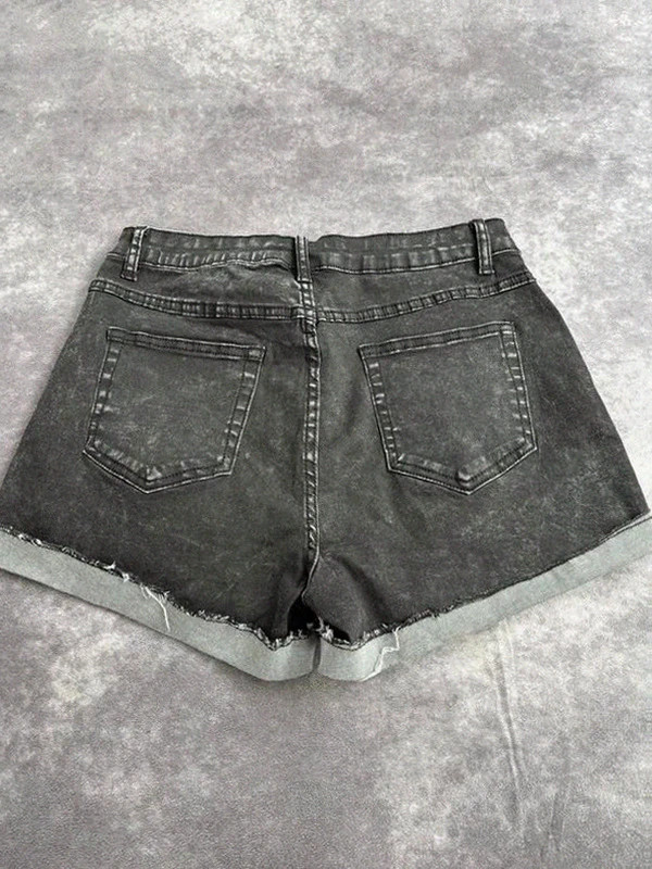 Denim shorts high waist black vintage frayed washed raw hem streetwear🌺 – Japan Style – taille M / 38 / 10 5