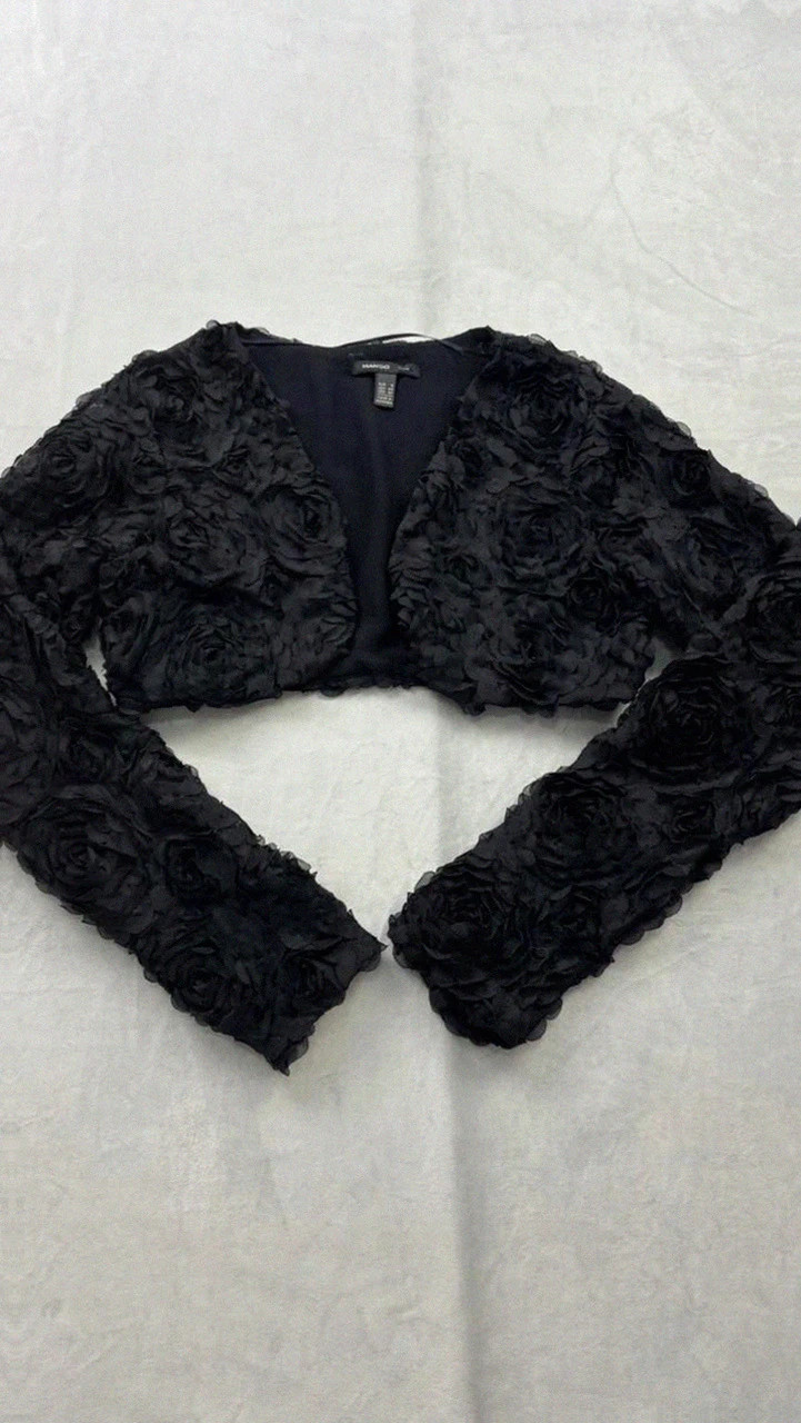 Bolero Negro Mango Vintage Y2K - Textura Floral Talla S🌺