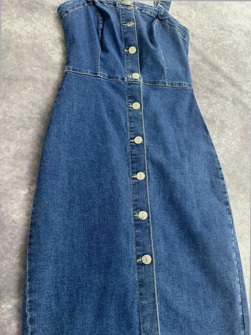Pinafore Denim Dress Blue Button Down Front Casual Midi Sleeveless Woman Summer🌺 – Japan Style – taille S / 36 / 8 2