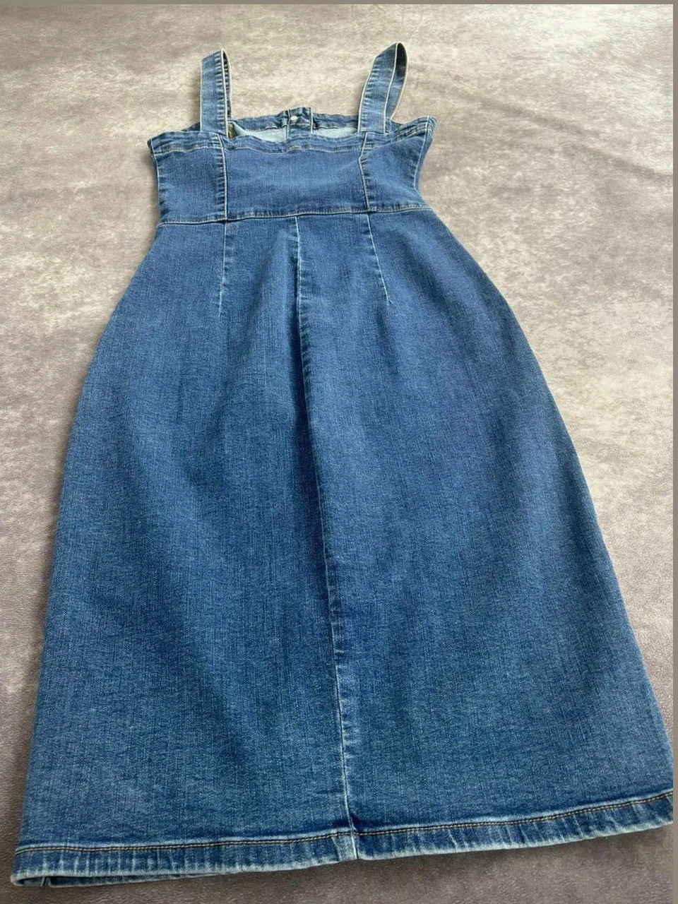Pinafore Denim Dress Blue Button Down Front Casual Midi Sleeveless Woman Summer🌺 – Japan Style – taille S / 36 / 8 5
