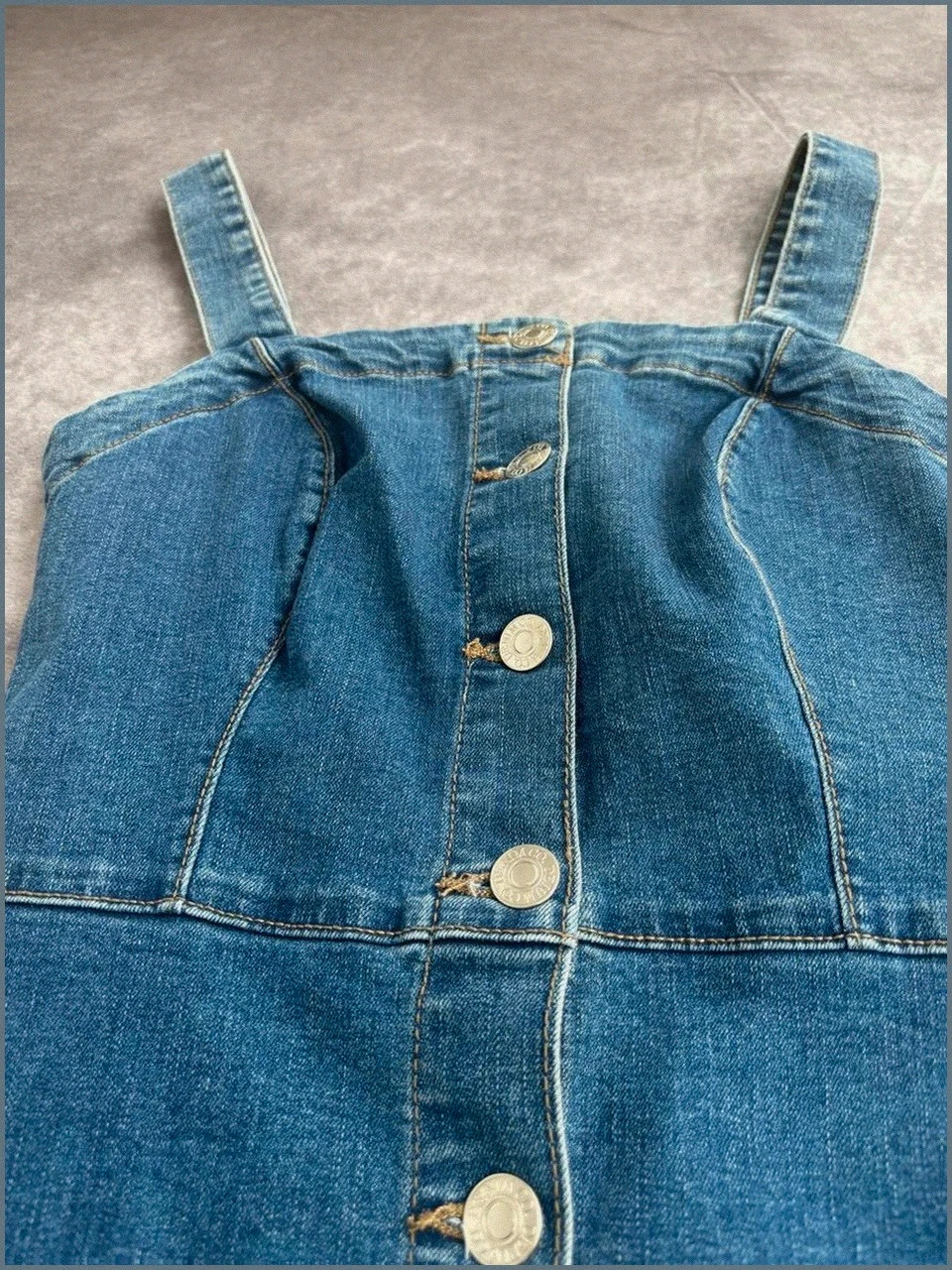 Pinafore Denim Dress Blue Button Down Front Casual Midi Sleeveless Woman Summer🌺 – Japan Style – taille S / 36 / 8 3