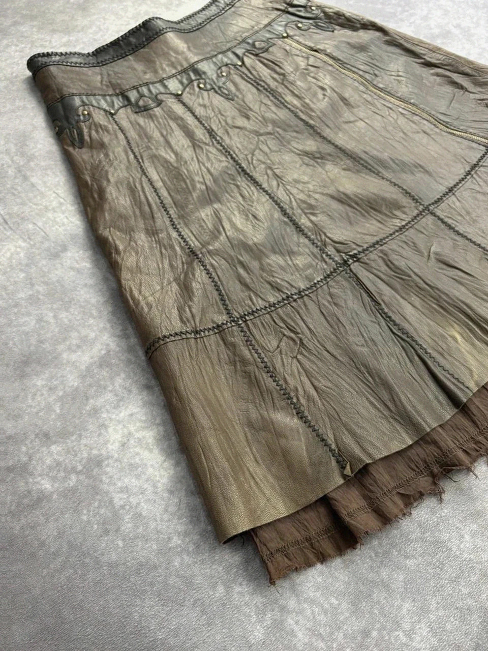 Falda marrón Bruno Antognini cuero vintage Y2K old money luxe zip🌺 – Bruno Antognini – taille XL / 42 / 14 2