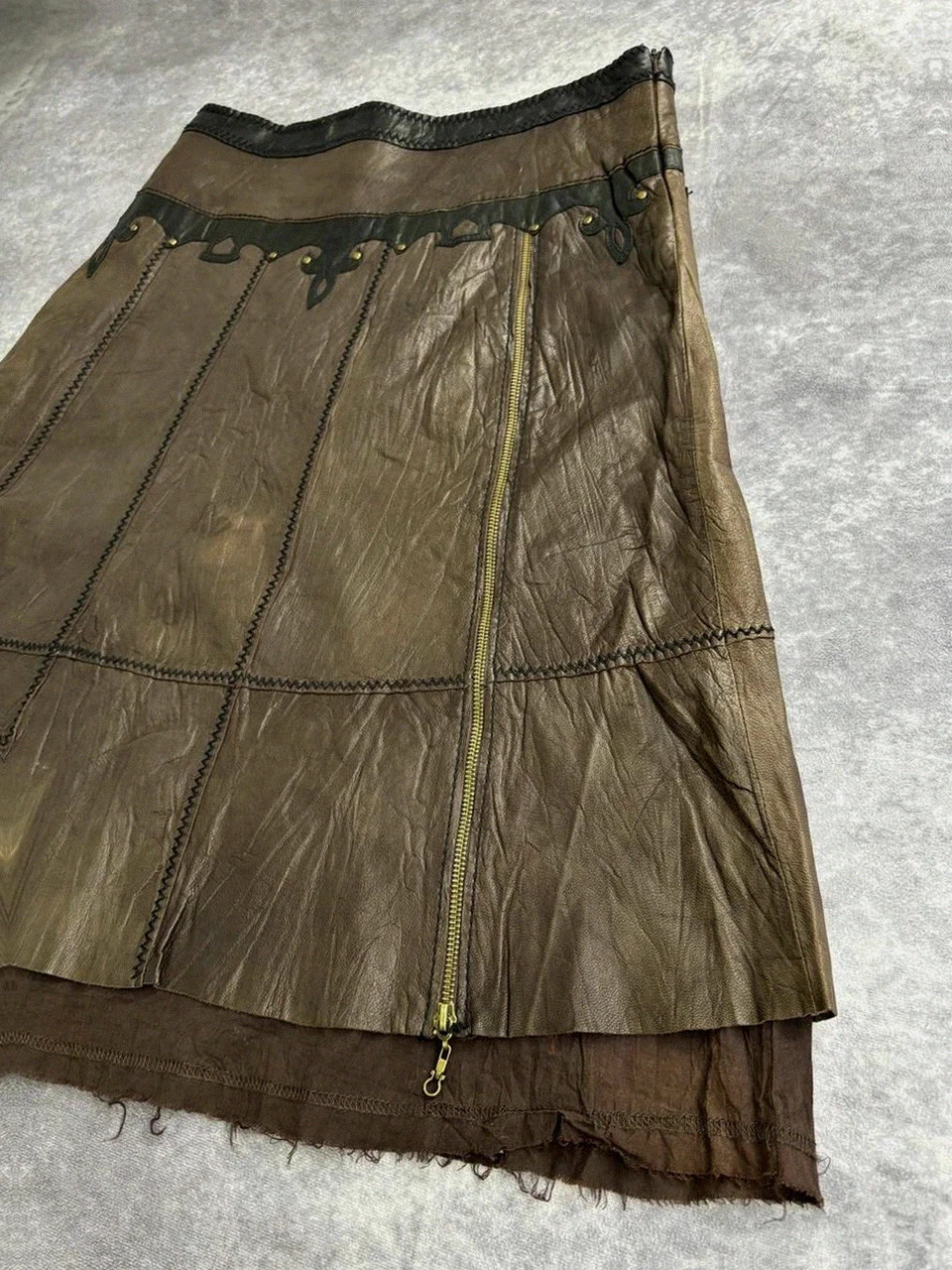 Falda marrón Bruno Antognini cuero vintage Y2K old money luxe zip🌺 – Bruno Antognini – taille XL / 42 / 14 3