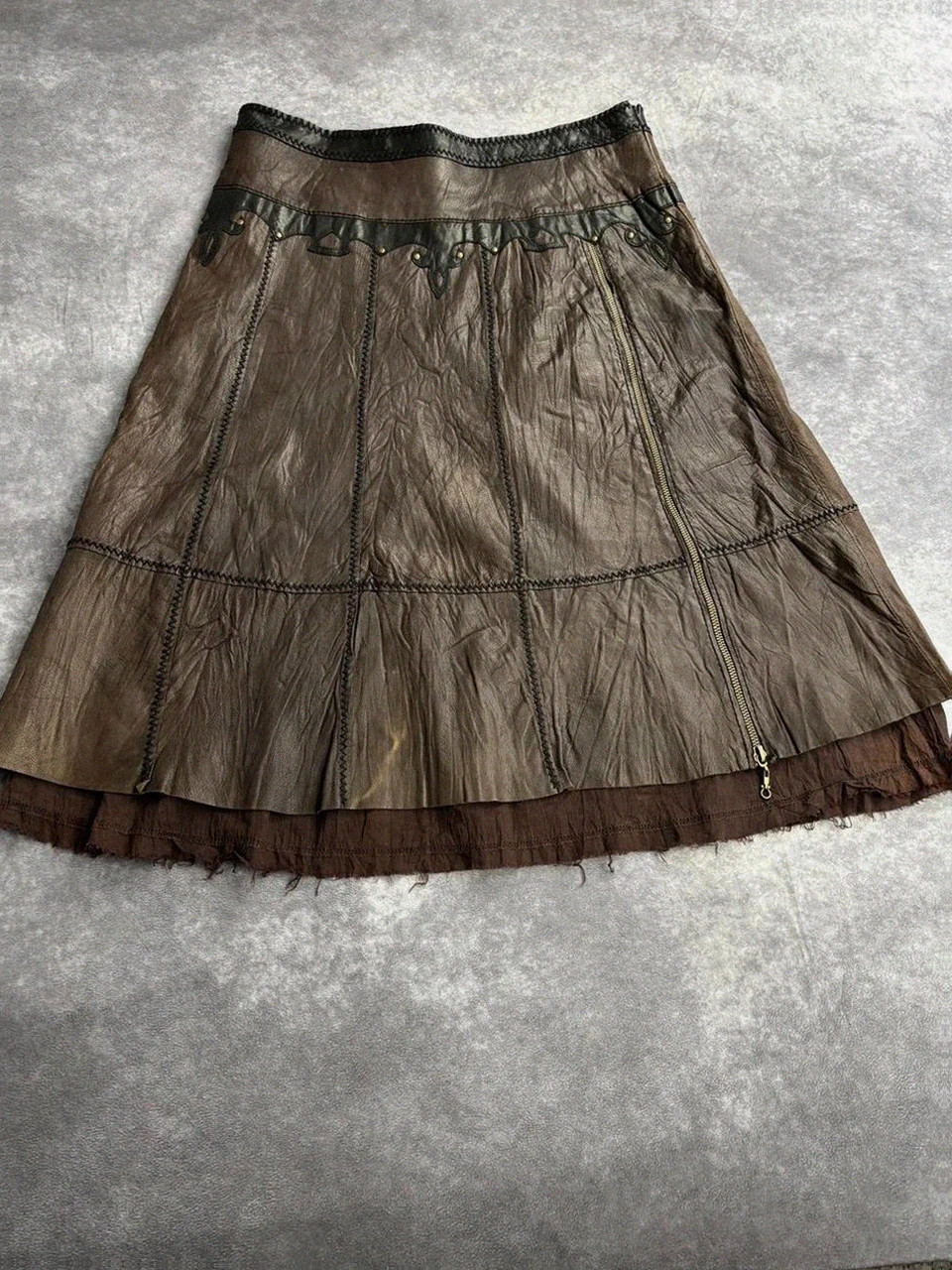 Falda marrón Bruno Antognini cuero vintage Y2K old money luxe zip🌺 – Bruno Antognini – taille XL / 42 / 14