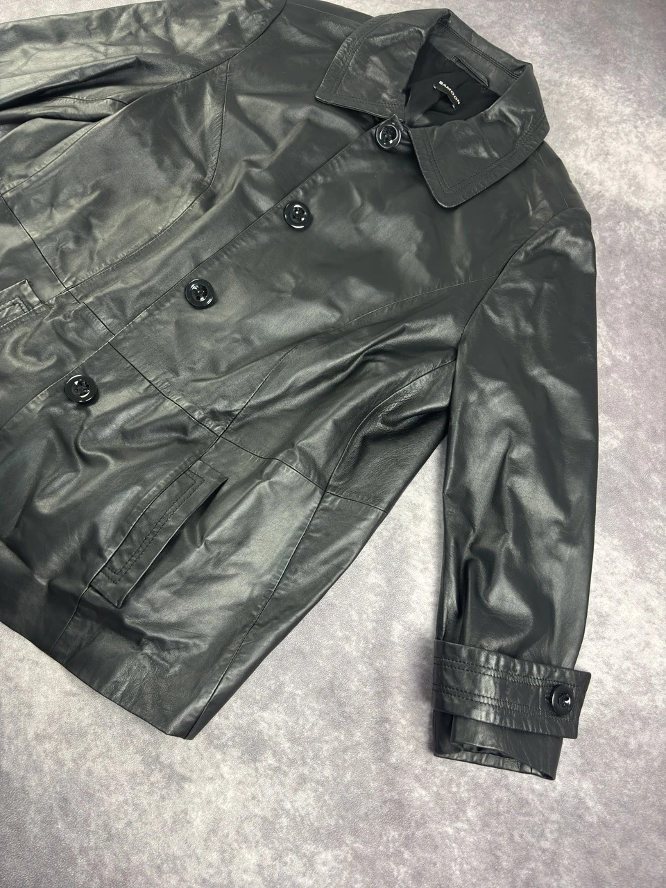 Original Samoon Collection Black Leather Coat Retro Streetwear Y2K Size L – Vintage Dressing – taille L 2