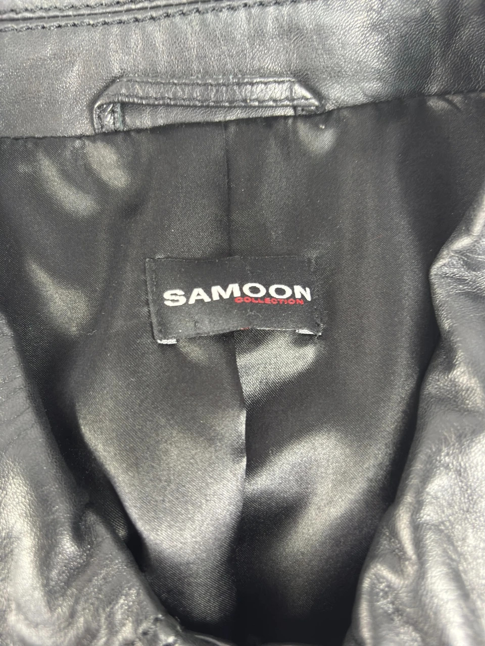 Original Samoon Collection Black Leather Coat Retro Streetwear Y2K Size L – Vintage Dressing – taille L 5