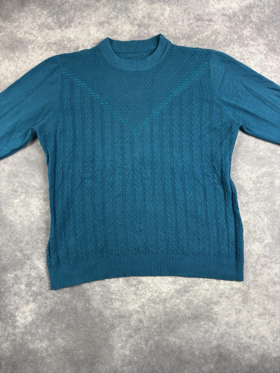 Vintage Teal Textured Knit Sweater Long Sleeve Retro Streetwear Pullover – Vintage Dressing – taille M 5
