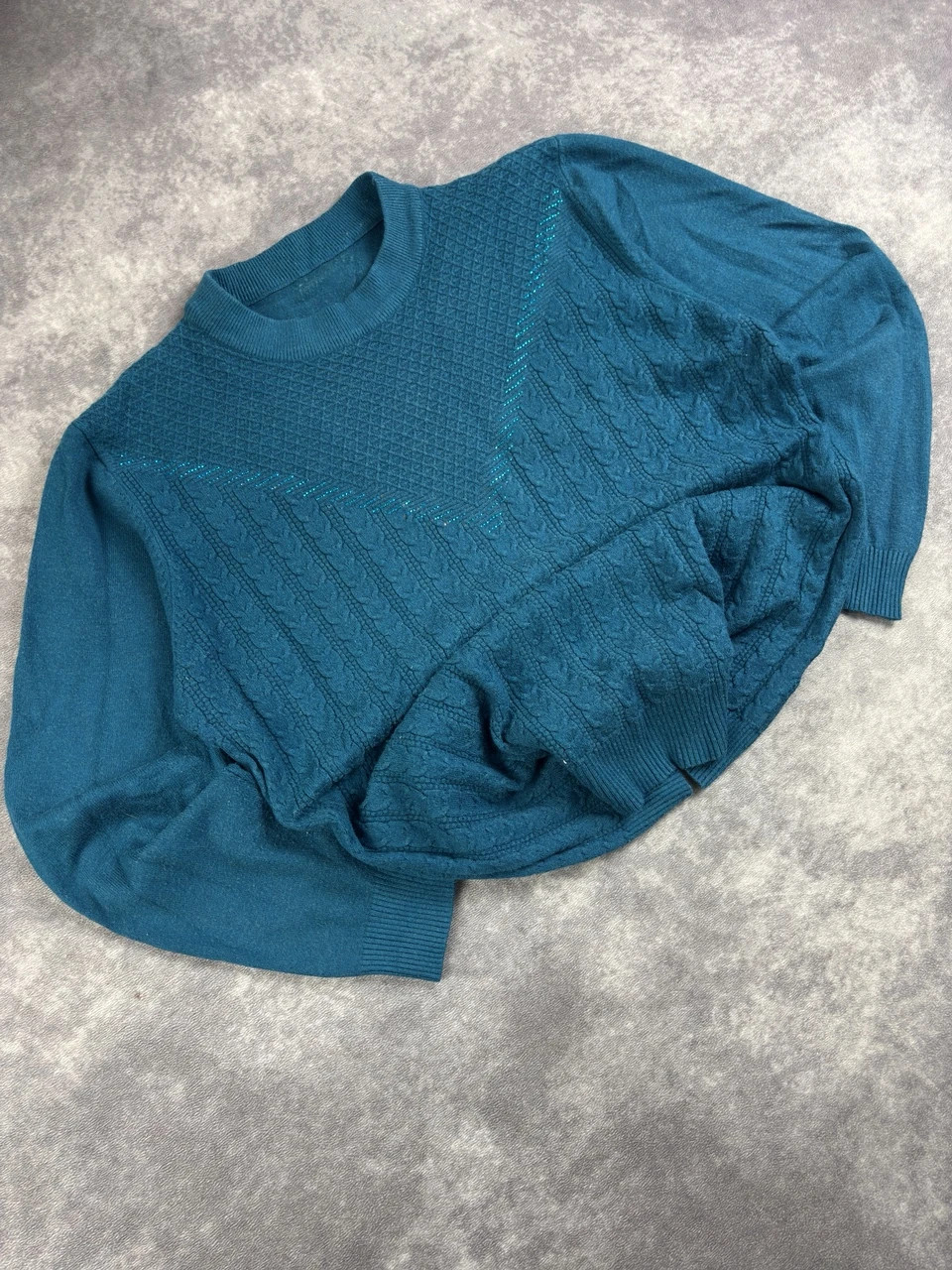 Vintage Teal Textured Knit Sweater Long Sleeve Retro Streetwear Pullover – Vintage Dressing – taille M 4