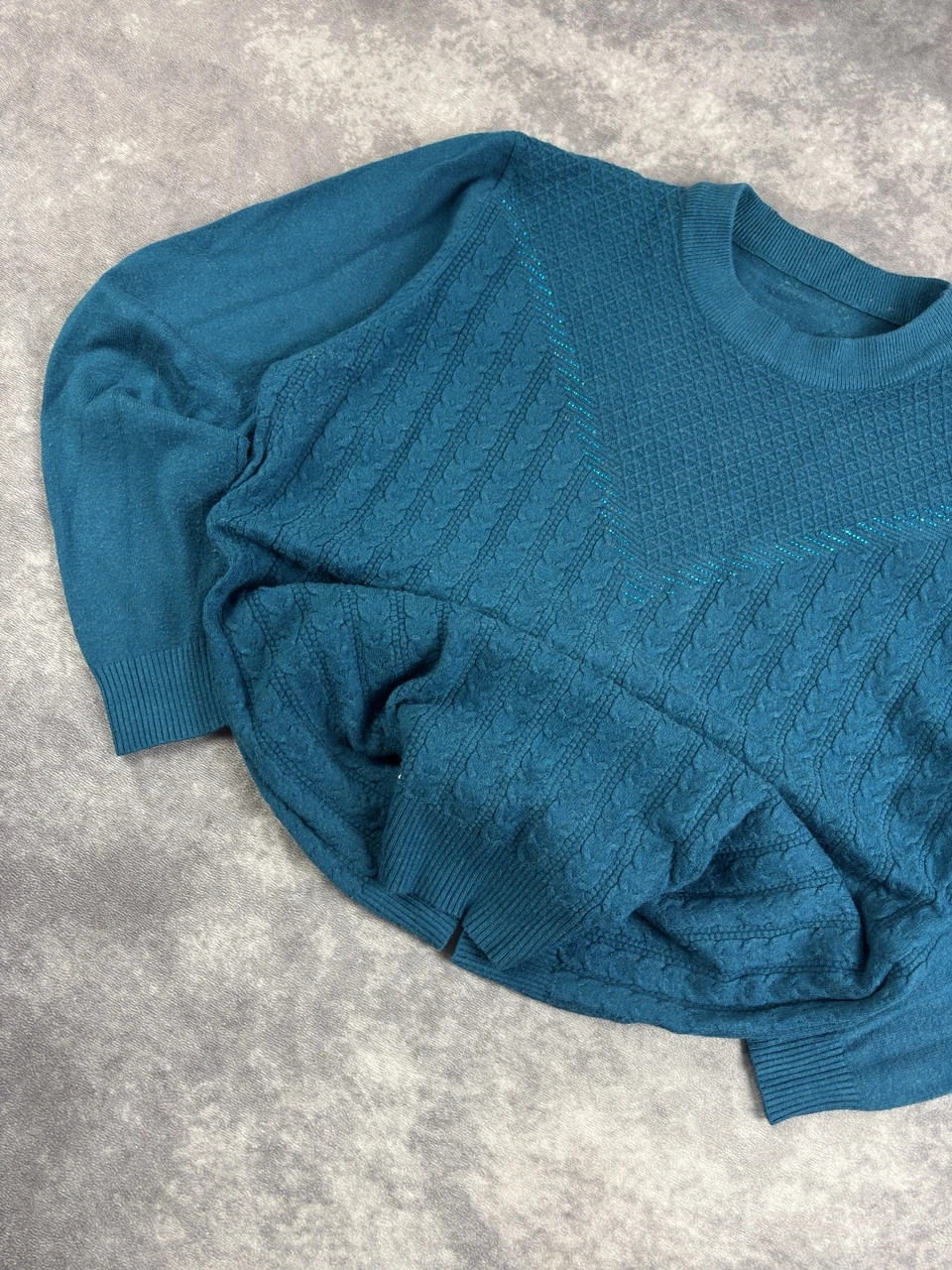 Vintage Teal Textured Knit Sweater Long Sleeve Retro Streetwear Pullover – Vintage Dressing – taille M 3