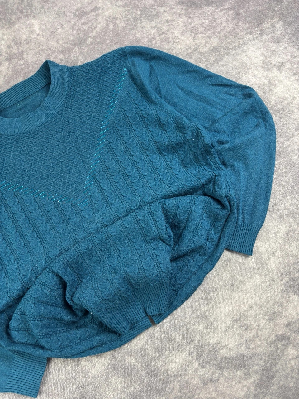 Vintage Teal Textured Knit Sweater Long Sleeve Retro Streetwear Pullover – Vintage Dressing – taille M 2