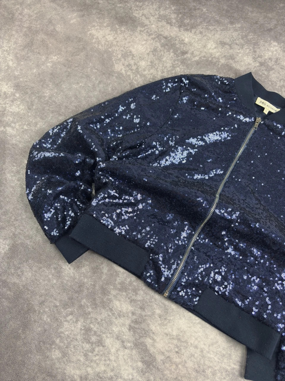 Vintage Navy Sequin Bomber Jacket Women’s L Y2K Party Streetwear Shiny Retro Zip Up – Vintage Dressing – taille L 3