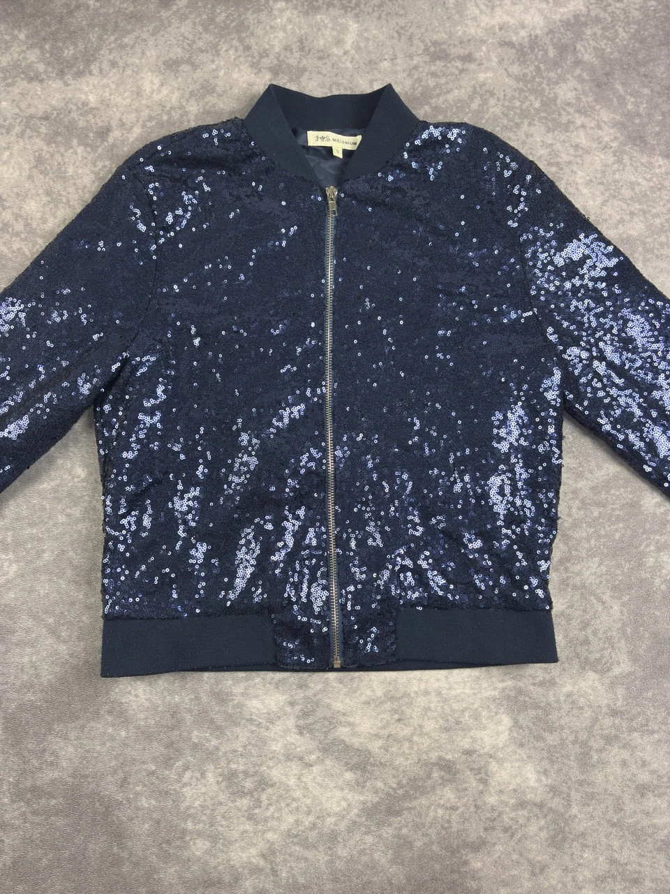Vintage Navy Sequin Bomber Jacket Women’s L Y2K Party Streetwear Shiny Retro Zip Up – Vintage Dressing – taille L 4