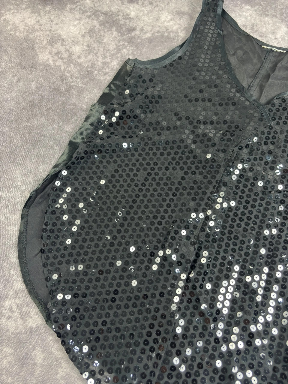 Black Sequin Sleeveless Top Y2K Party Glam Sparkly Vest Satin V-Neck Loose Fit – taille Taille unique 3