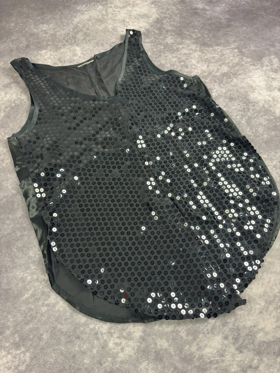 Black Sequin Sleeveless Top Y2K Party Glam Sparkly Vest Satin V-Neck Loose Fit – taille Taille unique 4
