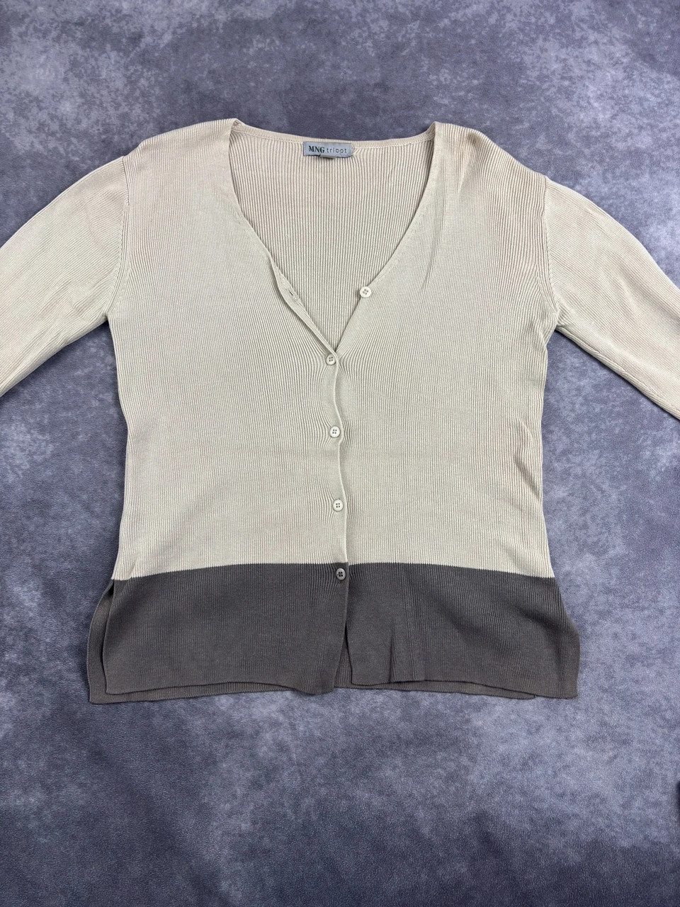 Mng Tricot Beige Grey Ribbed Button Cardigan Y2K Vintage – Vintage Dressing – taille M 5