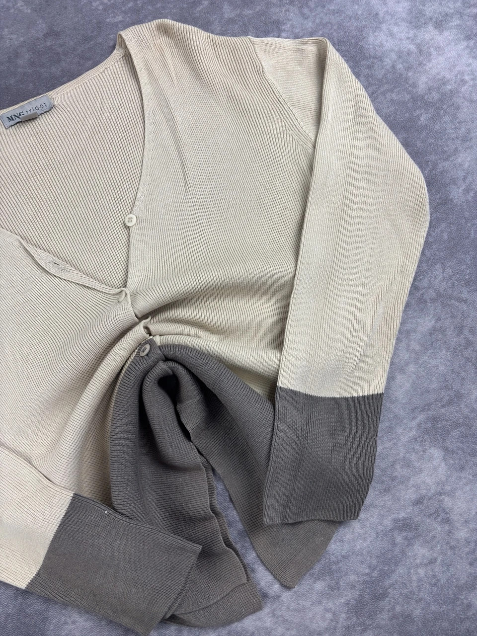 Mng Tricot Beige Grey Ribbed Button Cardigan Y2K Vintage – Vintage Dressing – taille M 2