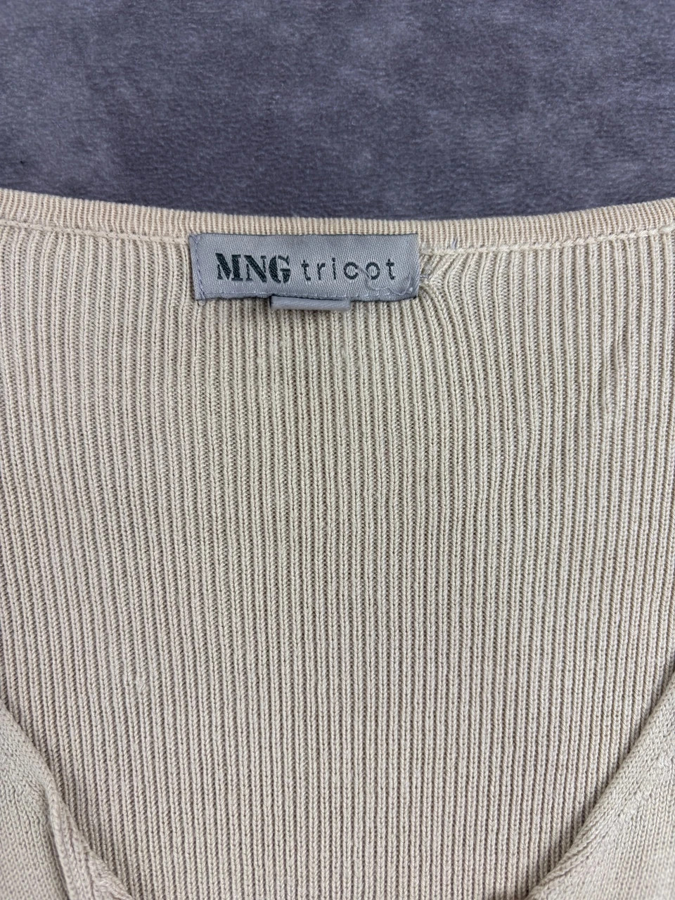 Mng Tricot Beige Grey Ribbed Button Cardigan Y2K Vintage – Vintage Dressing – taille M 4