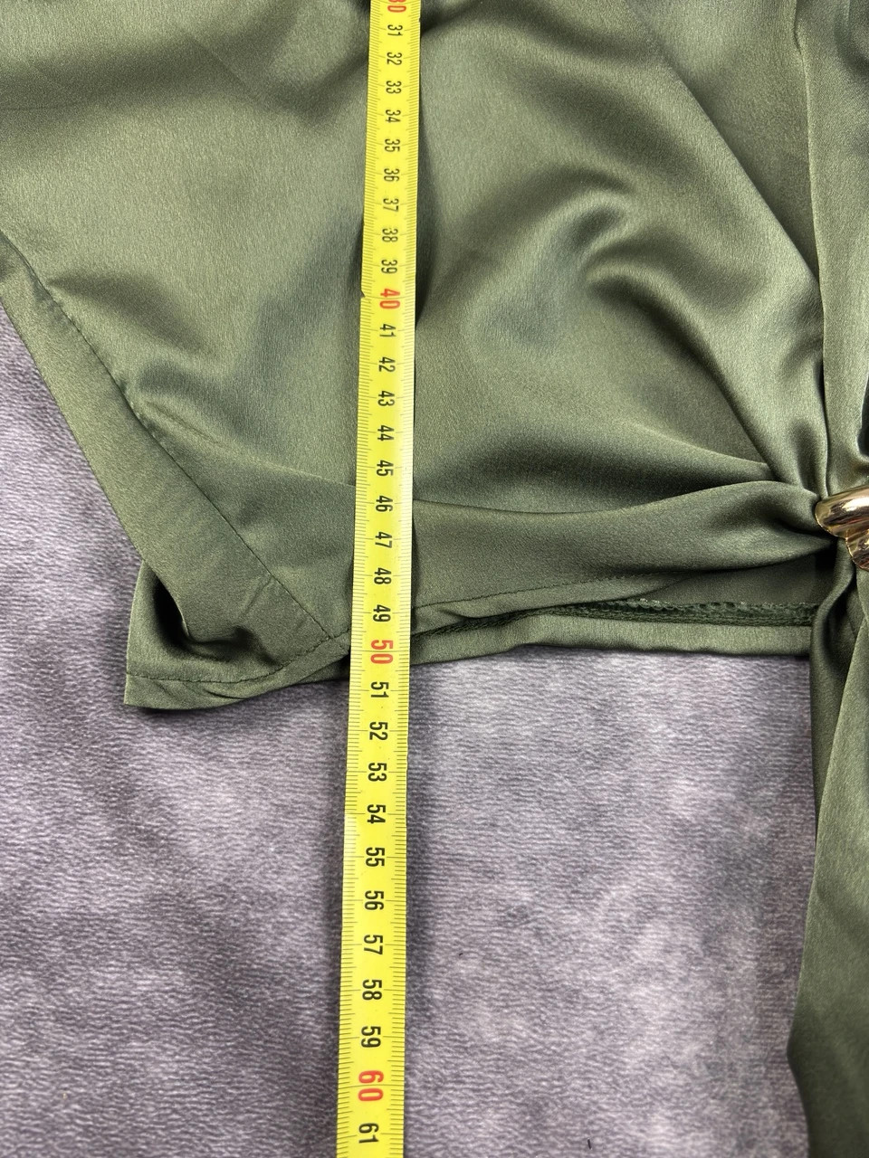 Olive Green Satin Front Knot Blouse Short Sleeve Retro Streetwear Elegant – Vintage Dressing – taille Taille unique 5