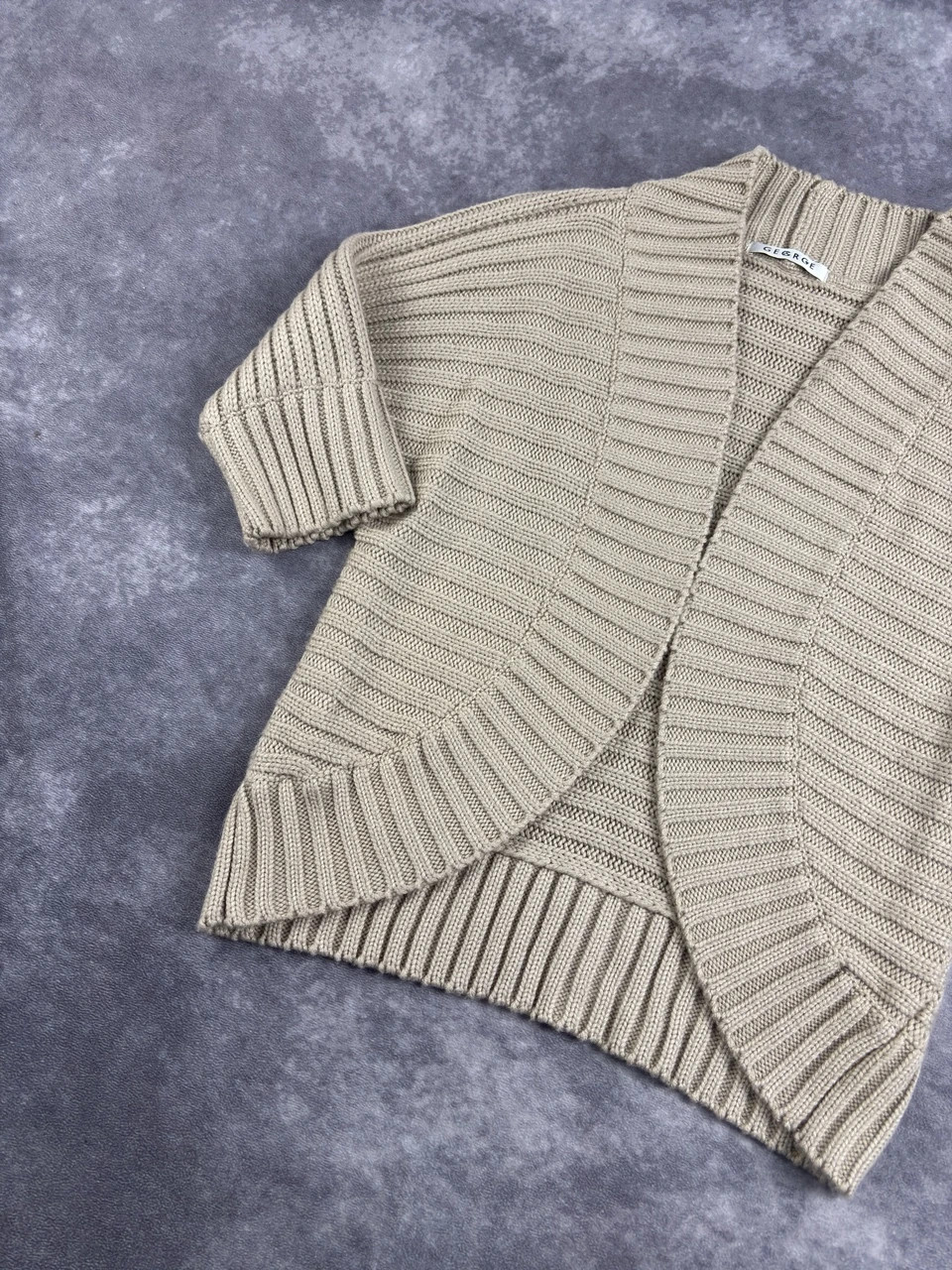 George Beige Chunky Knit Short Sleeve Cardigan Sweater Medium Retro Y2K Casual – George – taille M 3