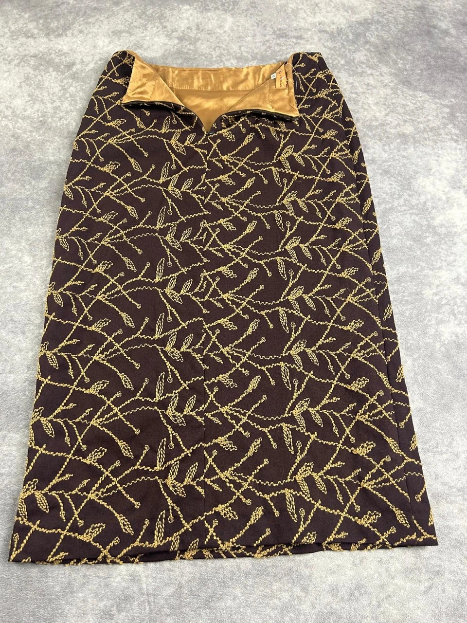 Original Brown Gold Leaf Pattern Midi Skirt Y2K Retro Streetwear Size 38 – NICOLAS – taille M / 38 / 10 2