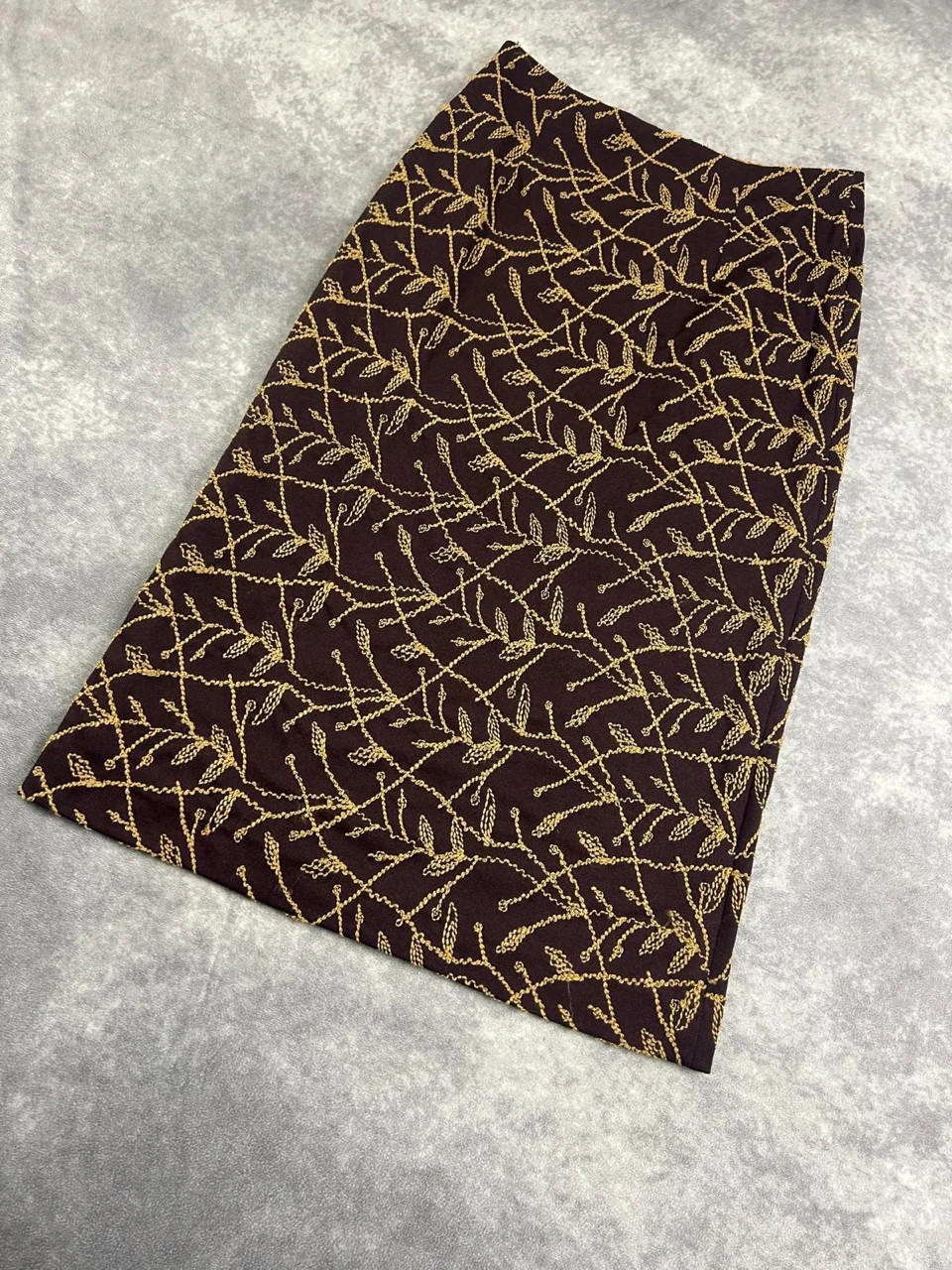 Original Brown Gold Leaf Pattern Midi Skirt Y2K Retro Streetwear Size 38 – NICOLAS – taille M / 38 / 10 4