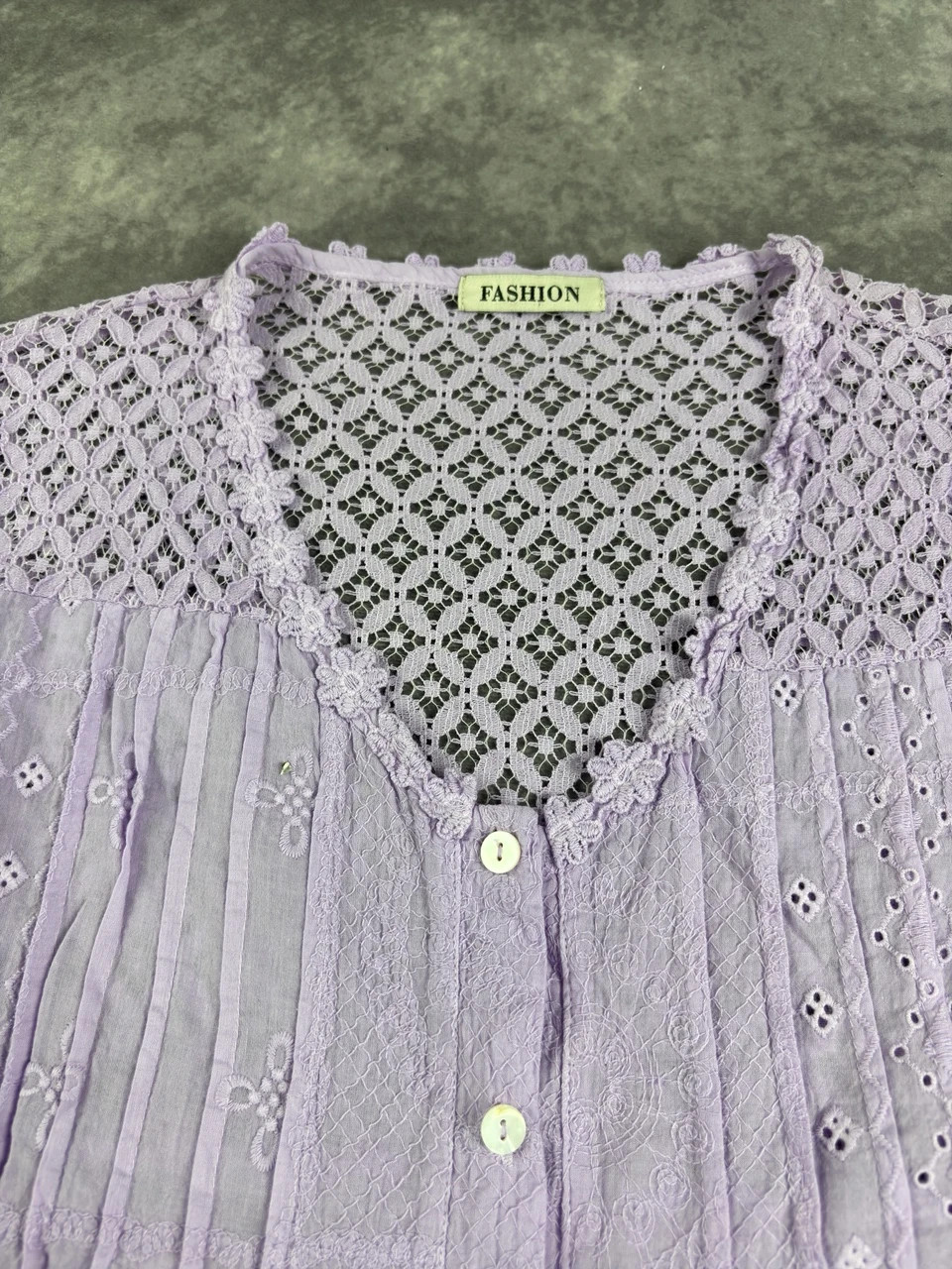 Original Lilac Lace Boho Tunic Blouse Y2K Streetwear Vintage Button Front – Vintage Dressing – taille Taille unique 4