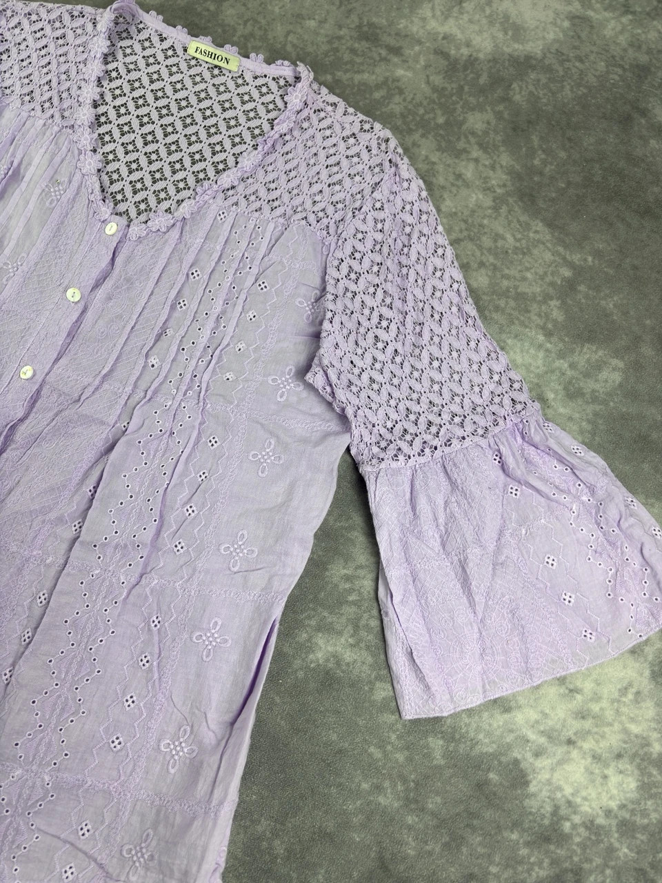 Original Lilac Lace Boho Tunic Blouse Y2K Streetwear Vintage Button Front – Vintage Dressing – taille Taille unique 3