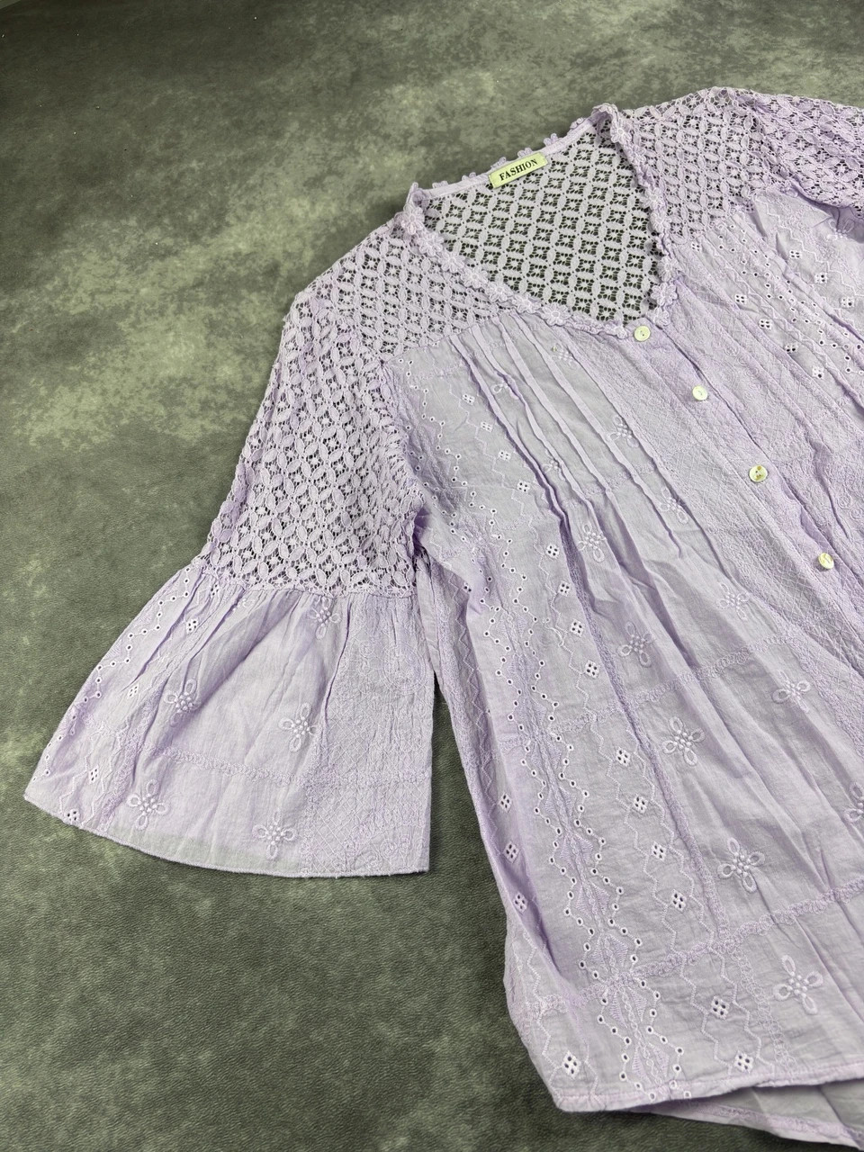 Original Lilac Lace Boho Tunic Blouse Y2K Streetwear Vintage Button Front – Vintage Dressing – taille Taille unique 2