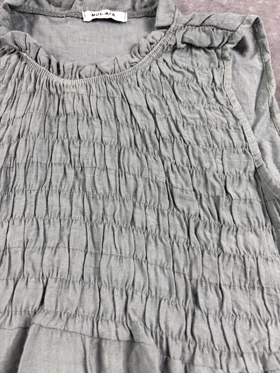 Mulaya Original Grey Smocked Sleeveless Peplum Top Y2K Streetwear Size 1 – Vintage Dressing – taille Taille unique 4