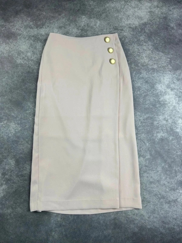 Original Express Beige Pink Midi Skirt Gold Button Detail Size 0 Y2K Retro Streetwear