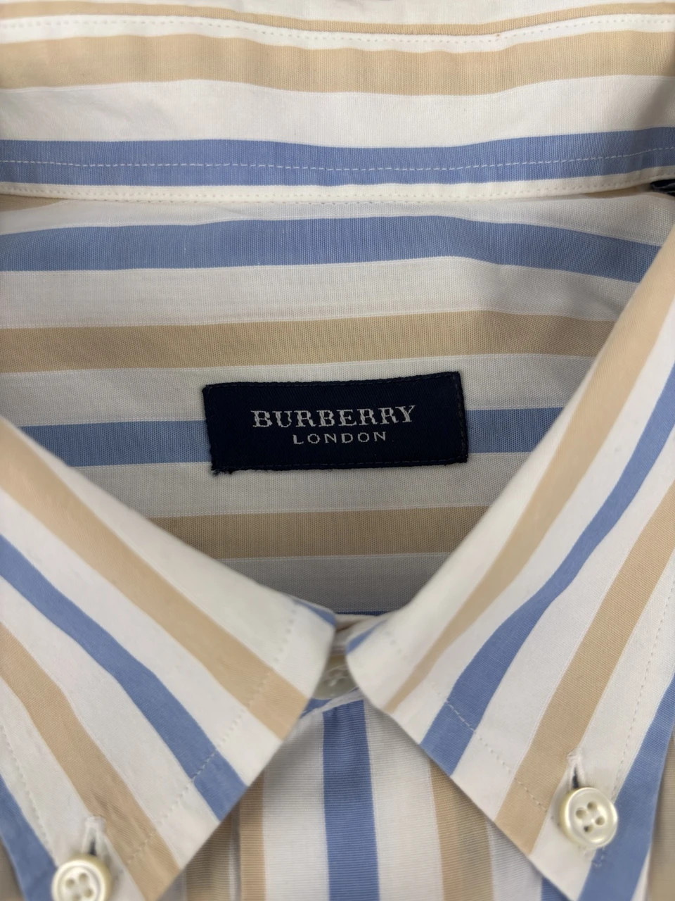Burberry Blue Beige White Striped Cotton Shirt Size 8 Preppy Casual Streetwear Embroidered Logo – Burberry – taille L 4