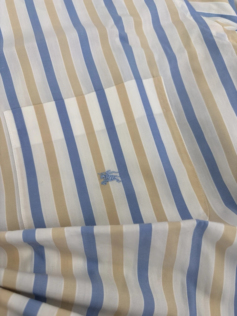 Burberry Blue Beige White Striped Cotton Shirt Size 8 Preppy Casual Streetwear Embroidered Logo – Burberry – taille L 3