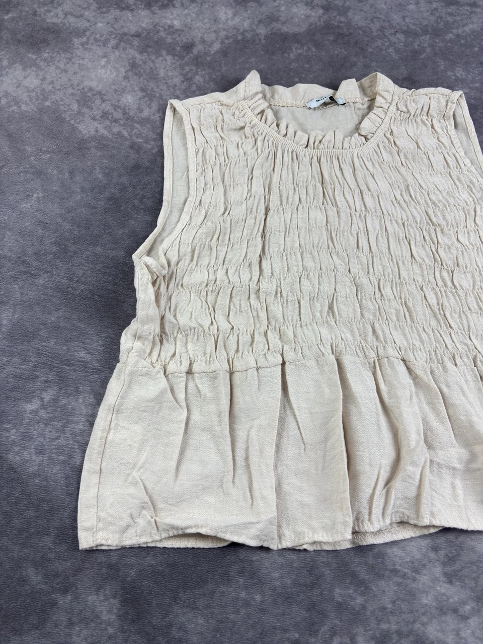 Mulaya Original Beige Smocked Sleeveless Peplum Top Y2K Streetwear Size S – Vintage Dressing – taille Taille unique 2