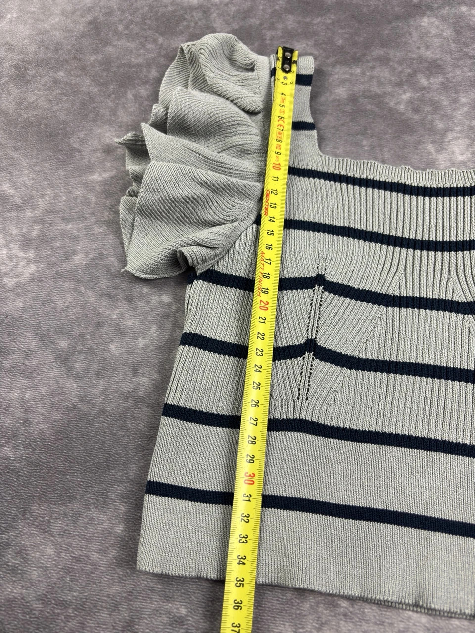 A&F Original Grey Navy Striped Puff Sleeve Knit Top Y2K Streetwear Size S – Vintage Dressing – taille Taille unique 5