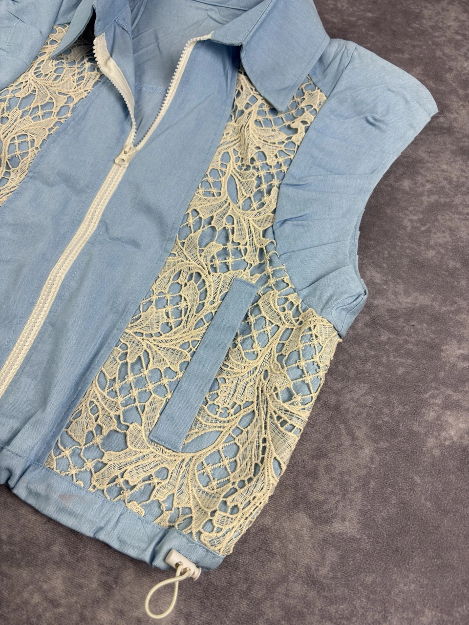 Viccee Original Light Blue Lace Zip Vest Y2K Streetwear Size 2 – Vintage Dressing – taille Taille unique 3