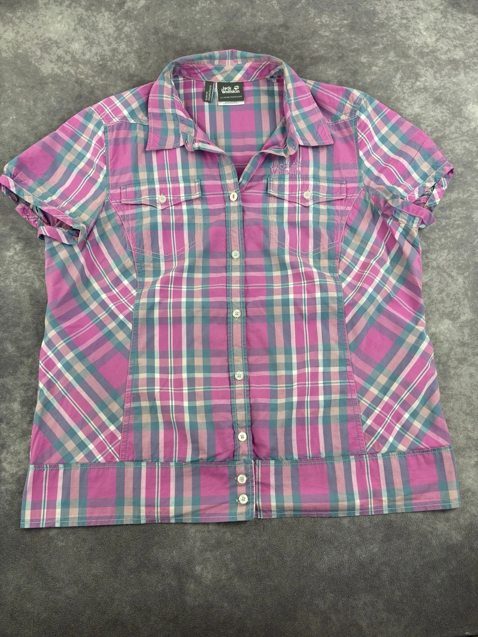 Jack Wolfskin Pink Plaid Short Sleeve Shirt Size Xl