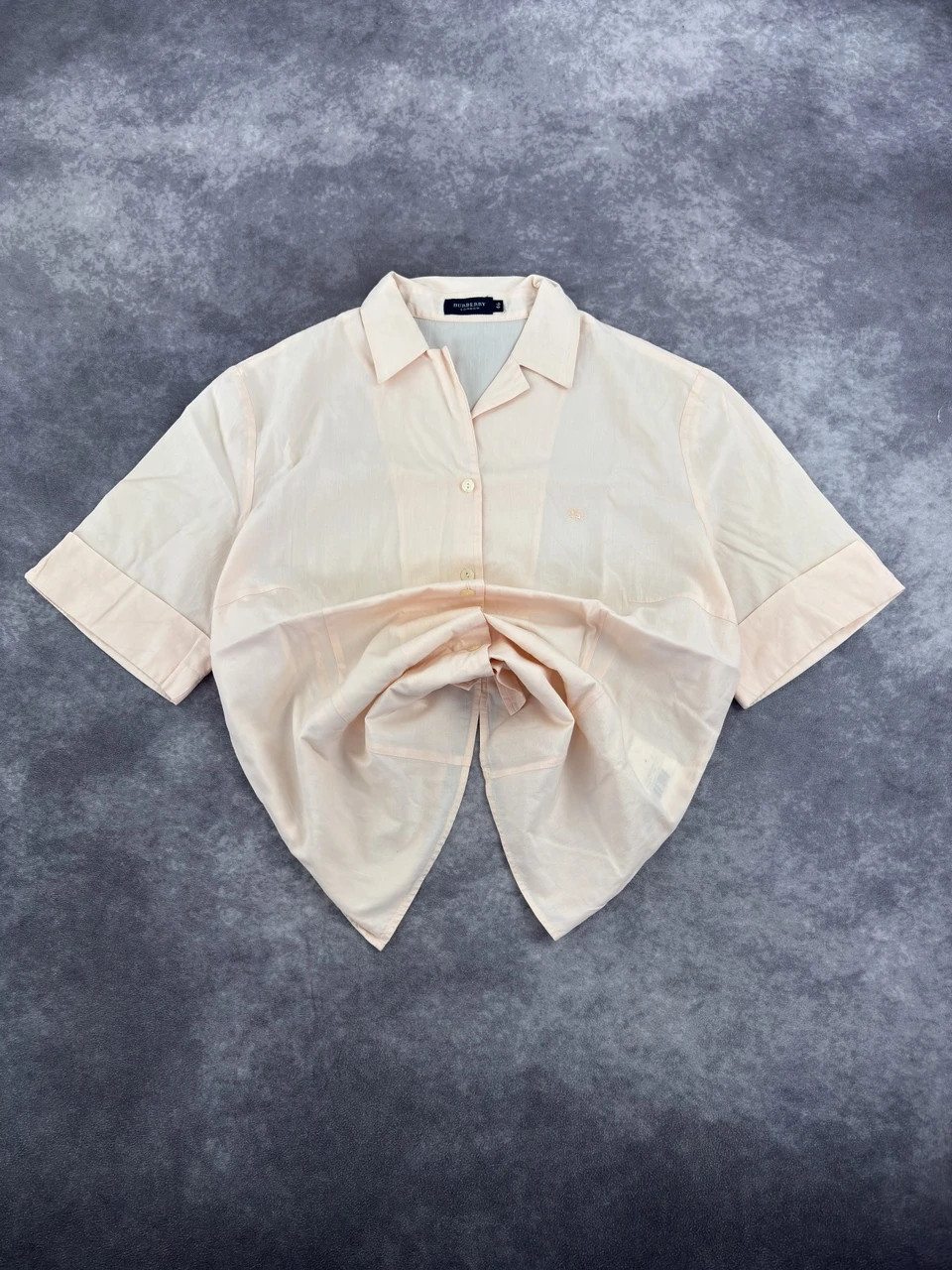 Burberry London Pale Pink Cotton Shirt Size 46 Embroidered Logo Preppy Casual Lightweight