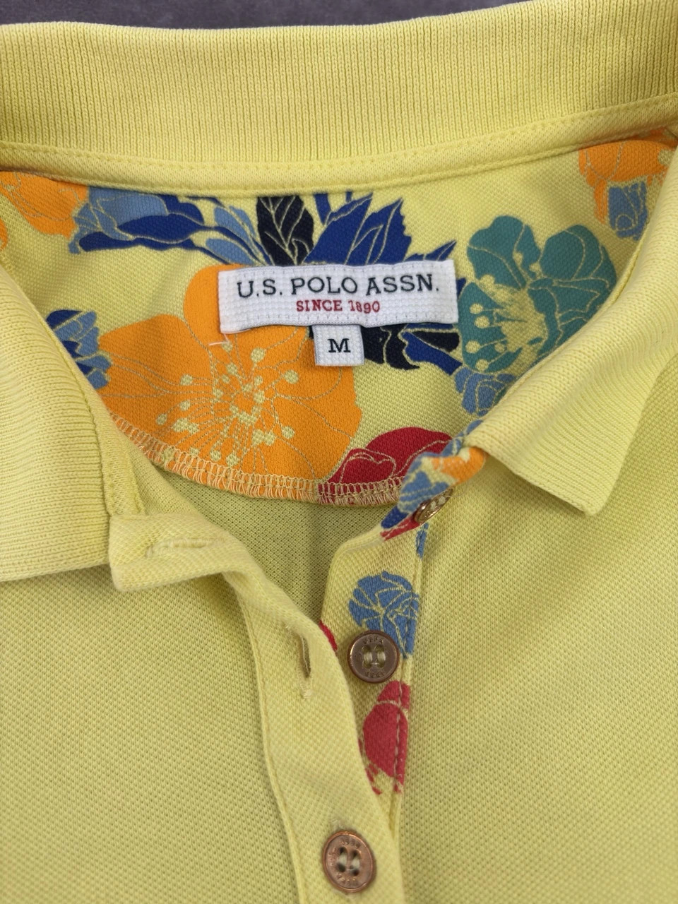 U.S. Polo Assn Yellow Floral Collar Polo Shirt Embroidered Logo Size M – U.S. Polo Assn. – taille M 3
