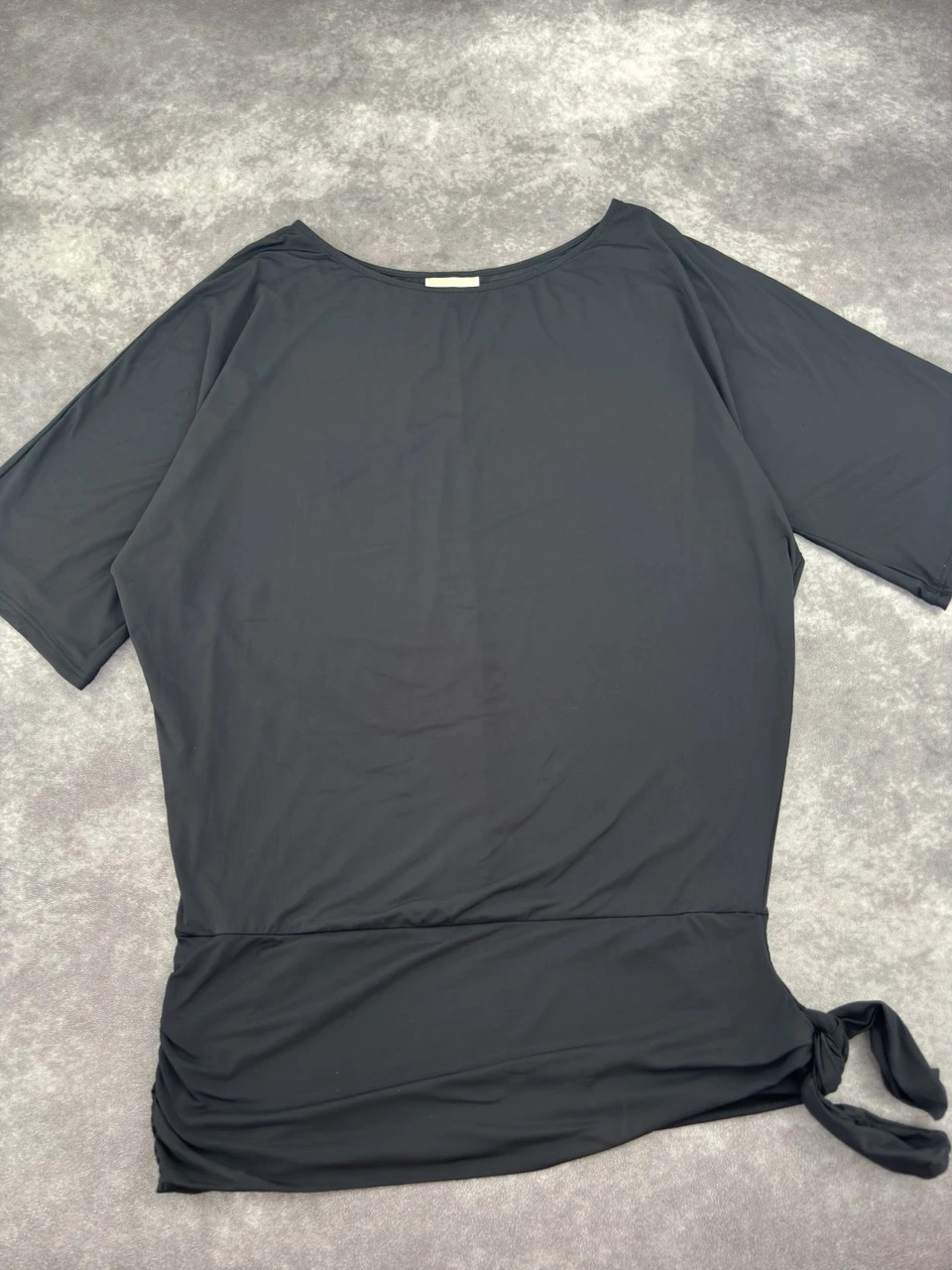 Black Loose Fit Tie Hem Short Sleeve Top Minimal Casual Size Unknown