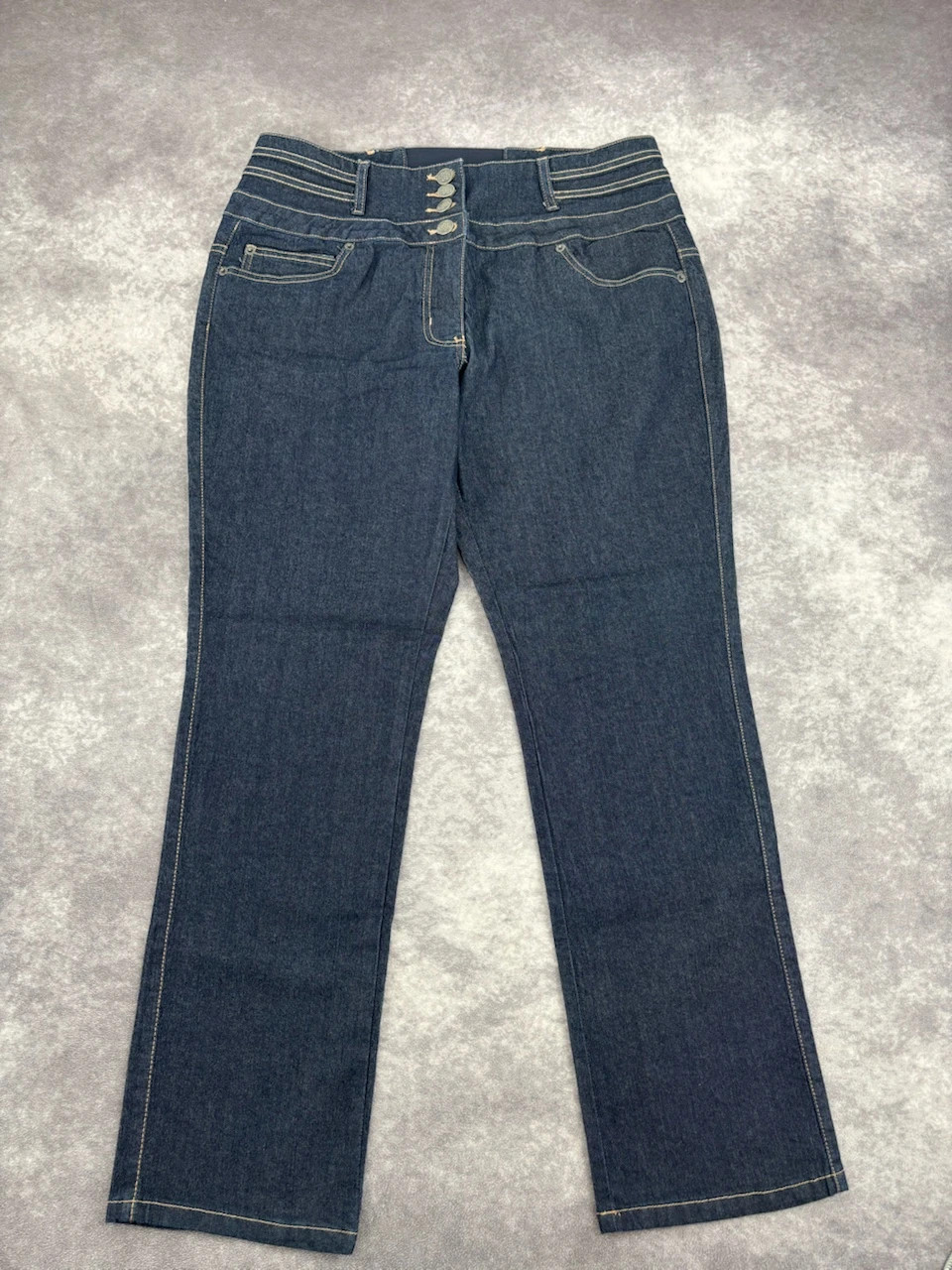 Women’s Dark Blue High Waist Bootcut Jeans Size L – Vintage Dressing – taille L / 40 / 12