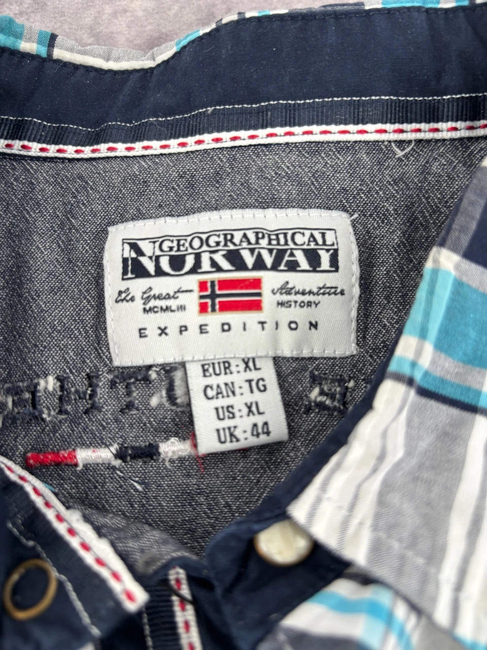 Geographical Norway Plaid Short Sleeve Shirt Xl Blue White Grey Streetwear Vintage – Geographical Norway – taille XL 5