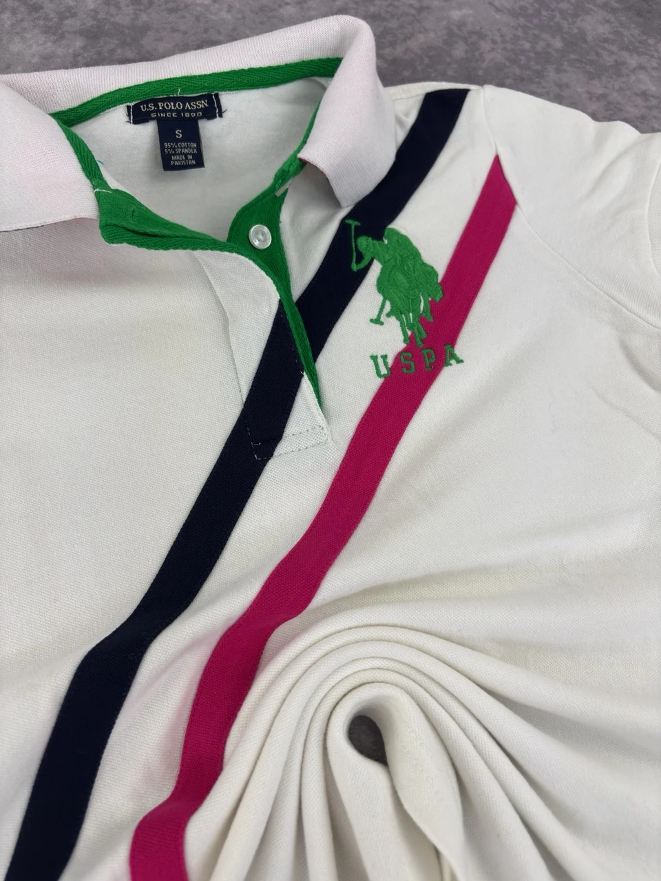 U.S. Polo Assn White Diagonal Stripe Polo Shirt Size S – U.S. Polo Assn. – taille S / 36 / 8 2