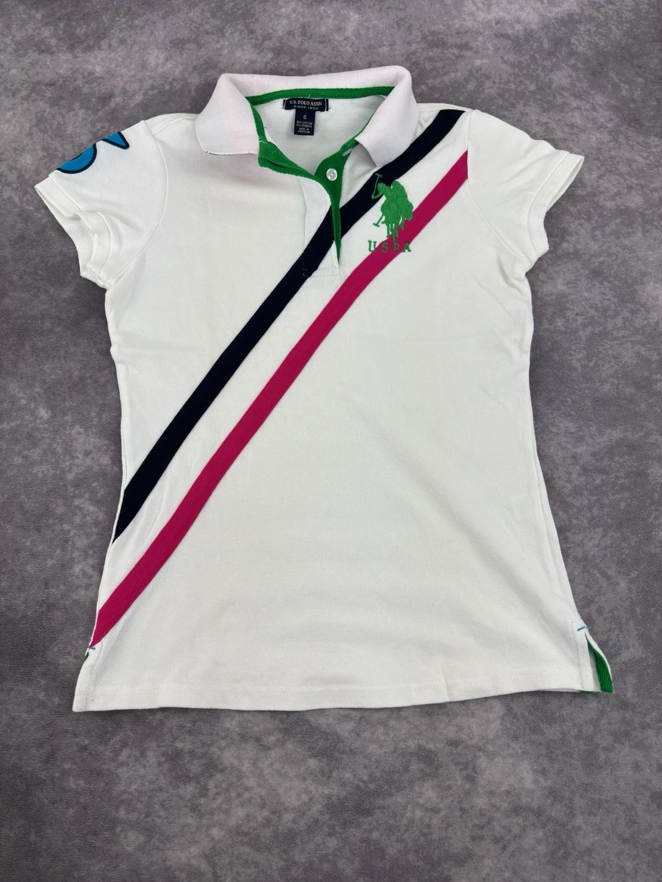 U.S. Polo Assn White Diagonal Stripe Polo Shirt Size S – U.S. Polo Assn. – taille S / 36 / 8 5