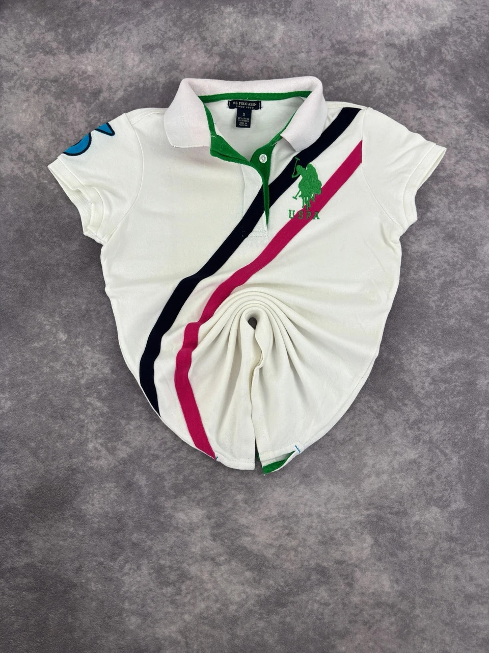 U.S. Polo Assn White Diagonal Stripe Polo Shirt Size S