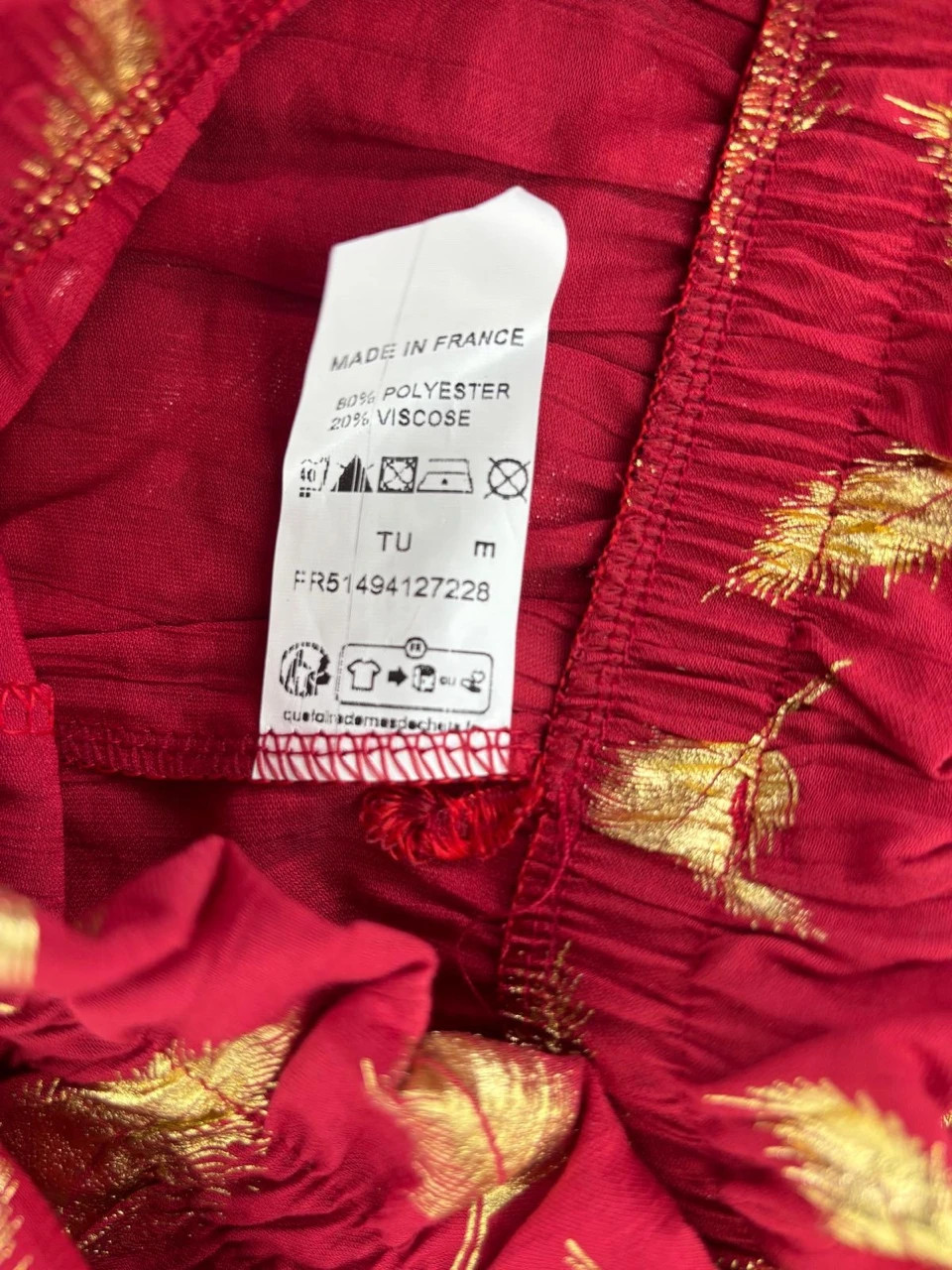 Red Gold Feather Print Wide Leg Palazzo Pants Tu Made in France Y2K High Waist Belted Fluid Fit – Vintage Dressing – taille Taille unique 4