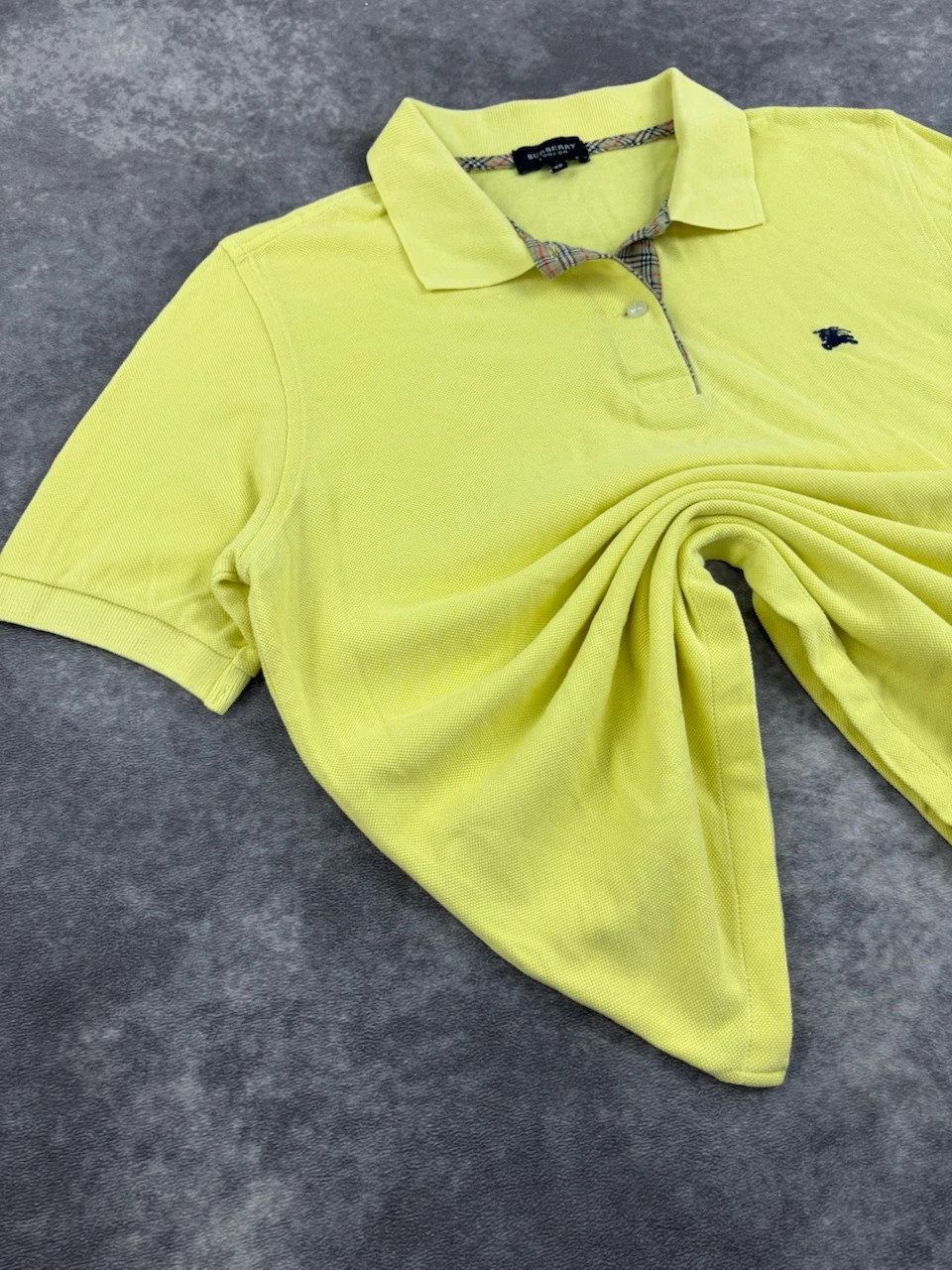 Burberry London Yellow Polo Shirt Plaid Collar Embroidered Logo Casual🌺 – Burberry – taille XXL 2