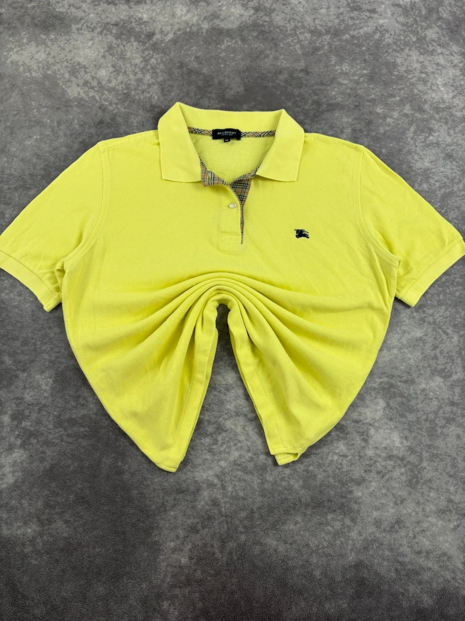 Burberry London Yellow Polo Shirt Plaid Collar Embroidered Logo Casual🌺