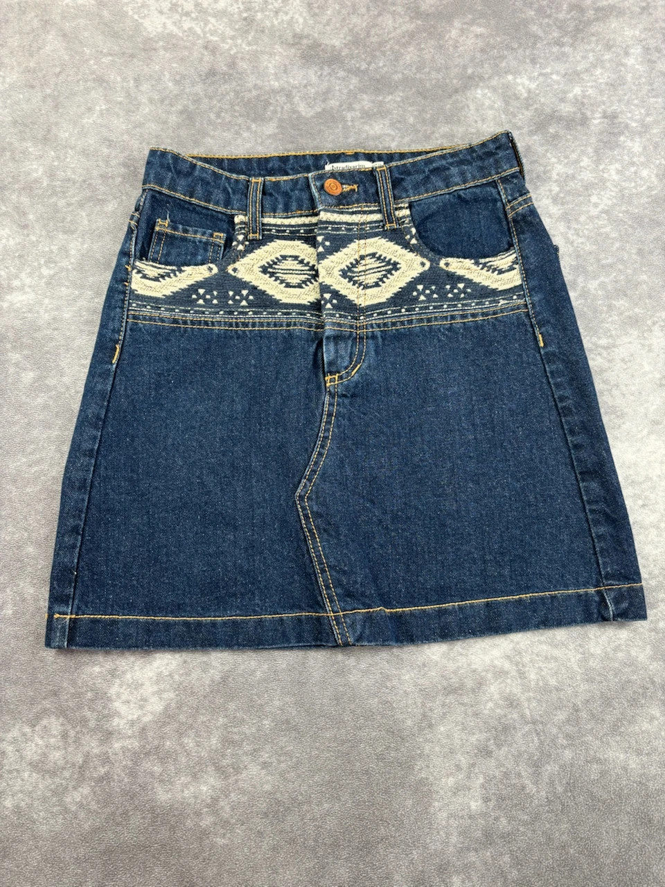 Denim Skirt with Geometric Embroidered Details Casual Style🌺