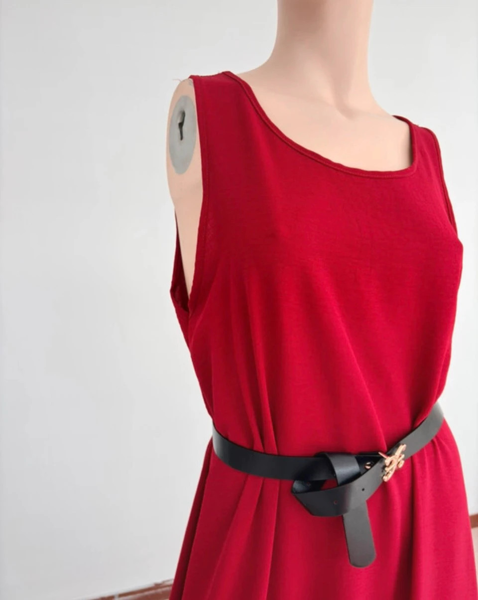 Red sleeveless maxi dress with ruffle hem casual summer knit long elegant dress bohemian style🌺 – Vintage Dressing – taille Taille unique 2
